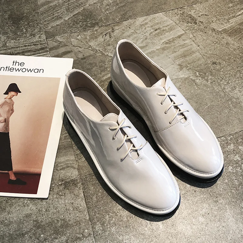 

Women's round-Toe Genuine Leather England Women's Casual Single Shoes Lace up Front Brogue Shoes Wear-Resistant Semi-high Heeled