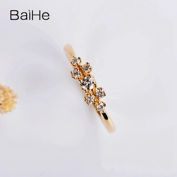 BAIHE Solid 14K желтое золото 0.16CT Сертифицированный H/SI круглый натуральные Алмазы обручальные женские модные ювелирные изделия кольцо