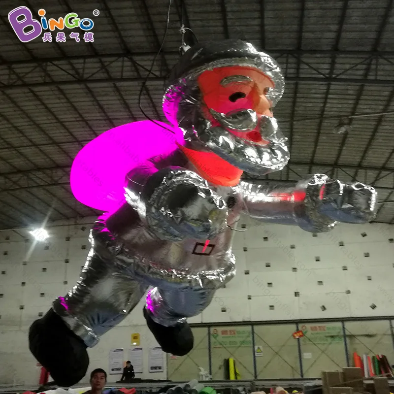 High 2 meters inflatable silver hanging santa claus with LED lighting/decorative inflatable Christmas toy