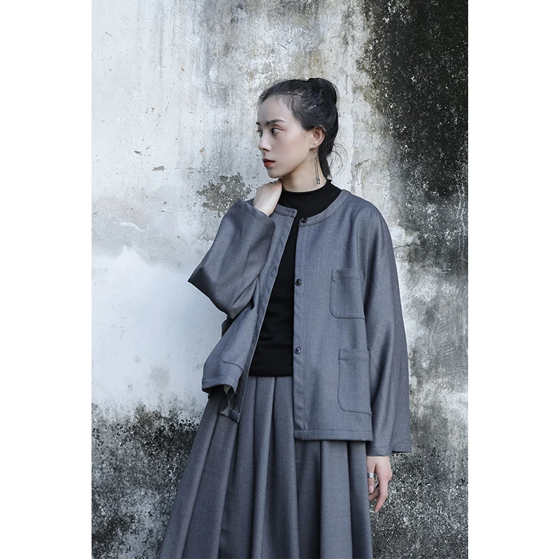 gray DMY1122 XITAO, китайский стиль, винтажное, литературное пальто, женское, свободное, о-образный вырез, свободное, Осень-зима, пальто и куртки, женская мода, топ, DMY1122 - Цвет: gray DMY1122