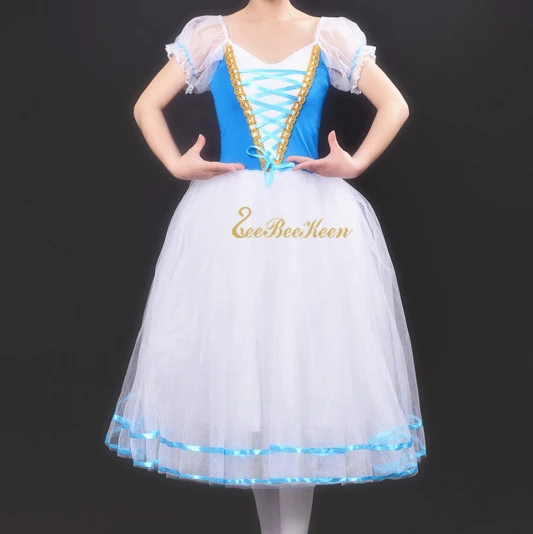 light blue Женское балетное платье-пачка, длинное, для взрослых, профессиональное гимнастическое трико, балетное платье-пачка, озеро лебедь, балетное танцевальное платье, костюм балерины - Цвет: light blue