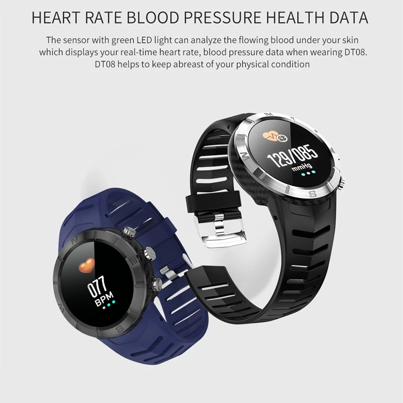 Skup DT08 smart watch mężczyźni okrągły ekran dotykowy sportowe tętna wodoodporna bransoletka wysokości działalności nadajnik miernik dystansu Smartwatch