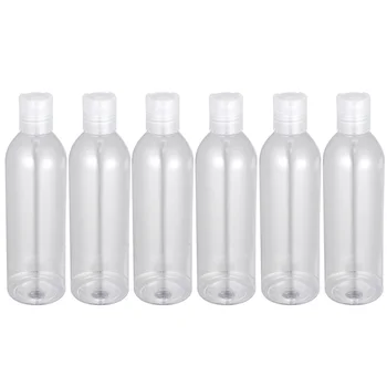 

6pcs 250ml Press Type Lid Travel Bottles Portable Cosmetic Container Empty Bottle for Shampoo Lotion (Transparent Bottle and Lid