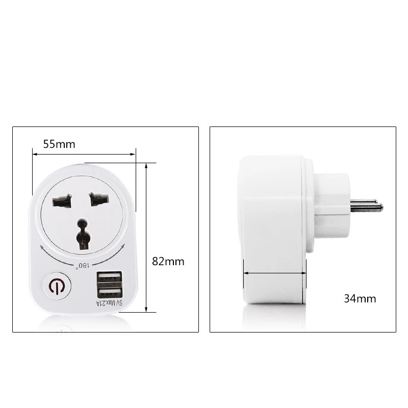 Электрический двойной USB Адаптер зарядного устройства 5 в 2.1A ЕС вилка «Умная» вилка-в розетке зарядный выключатель питания универсальный выход