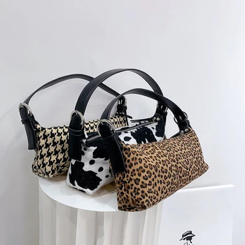 

Leopard Pattern Women Bag Single Shoulder 2020 New Arrival Fashion Vintage Armpit Bag Houndstooth Handbag