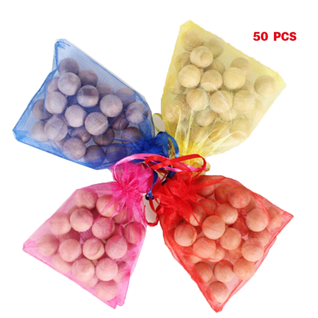

New 50Pcs Natural Organic Wood Moth Balls Camphor Repellent Wardrobe Drawer Clothes Pest Control With Hole 18mm
