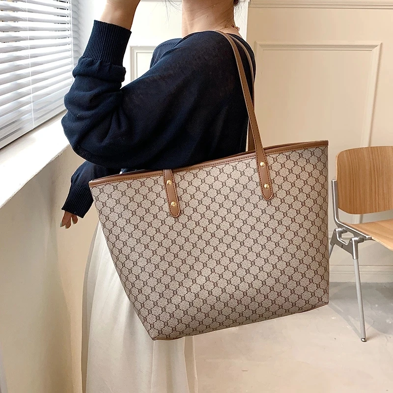 

2 Pcs/Set Luxury Designer High Capacity Tote Handbag for Women Trends Brand Designer Striped Shopper Shoulder Shopping Bag