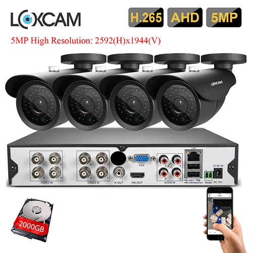 LOXCAM H.265+ 5MP Ultra HD 8CH 5MP DVR комплект CCTV система безопасности Открытый 5MP EXIR камера ночного видения комплект видеонаблюдения P2P - Цвет: 8CH DVR x 4 Camera