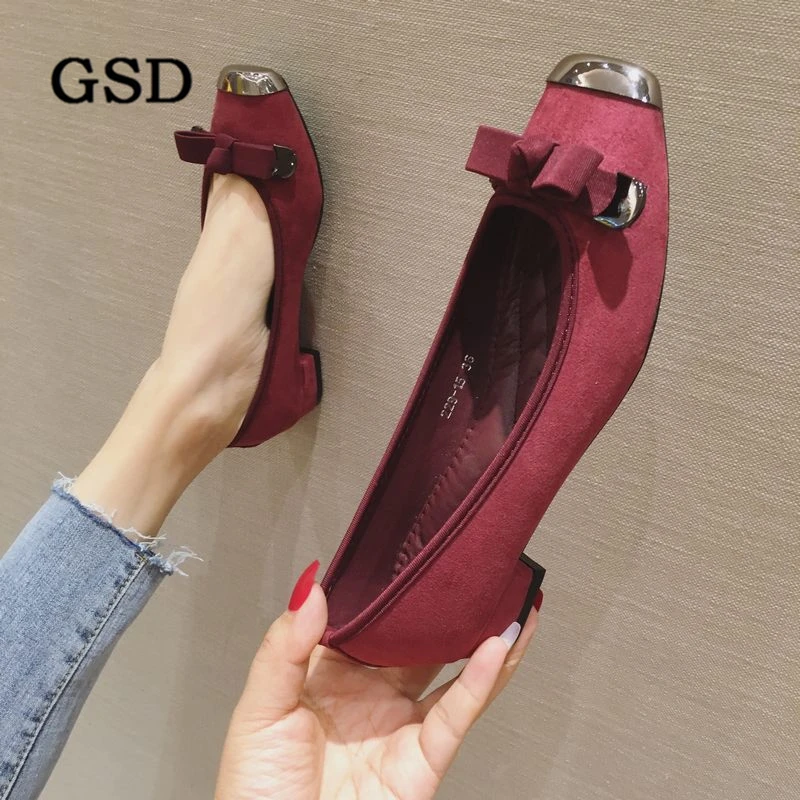 

Europe Style Solid Casual Shoes Woman Fashion Loafers Spring Autumn Metal Square Toe Bowtie Slip On Flats Ladies Single Shoes