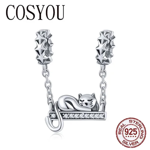 

COSYOU 925 Sterling Silver Adorable Cat Star Charms Star Pave Charm Fit Bracelet & Necklaces DIY Jewelry Christmas Gift SCC856