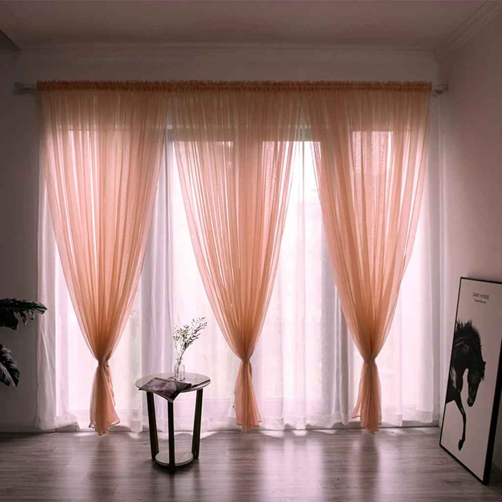 

European and American Style Solid Window Screening Solid Door Curtains Drape Panel Sheer Curtain Cortina For Living Room #B
