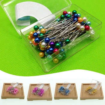 

100pcs/set Colorful Round Pearl Head Dressmaking Pins Needles Stitch DIY Craft Wedding Corsage Sewing Pin with Box Sewing Tools