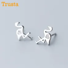 Trusta, Твердое Серебро 925 пробы, Женские Ювелирные изделия, 9 мм X 13 мм, симметрия, фламинго, серьги-гвоздики из кубического циркония для дочек, девочек, DS878