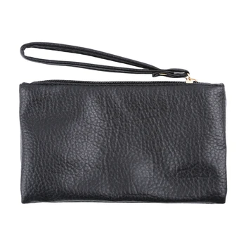 

2020 Fashion Men Solid Colour Wallets PU Leather Bag Zipper Clutch Black Portable Coin Purse