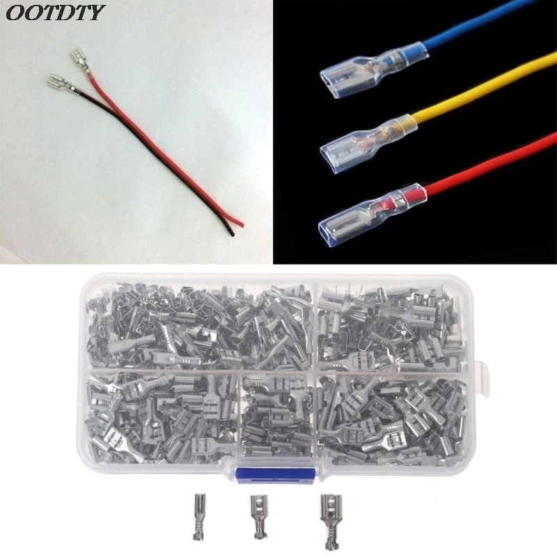 

500pcs/box Crimp Terminals Set Wire Connection Plug Spring Male Female Spade Terminator Connectors 2.8mm 4.8mm 6.3mm
