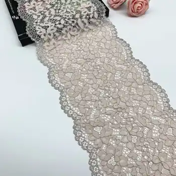 

3y/lot 21.50cm Floral Stretch Lace Trim Beige Silver Winter For Clothing Accessories Dress Sewing Applique Costume Lace Fabrics