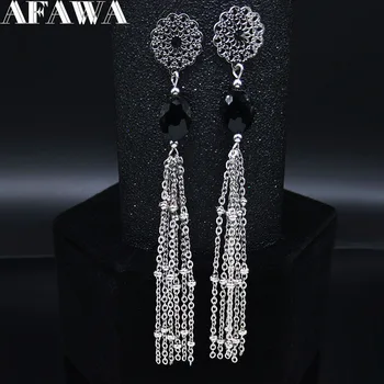 

2020 Tassel Stainless Steel Stud Earrings for Women Flower Long Earring Jewelry aretes de acero inoxidable para mujer E612995