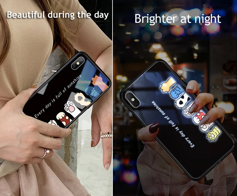 Светящийся чехол Vpower для iPhone XS Max, светящаяся стеклянная задняя крышка для iPhone XR, чехлы из ТПУ с мягким краем, силиконовая стеклянная крышка