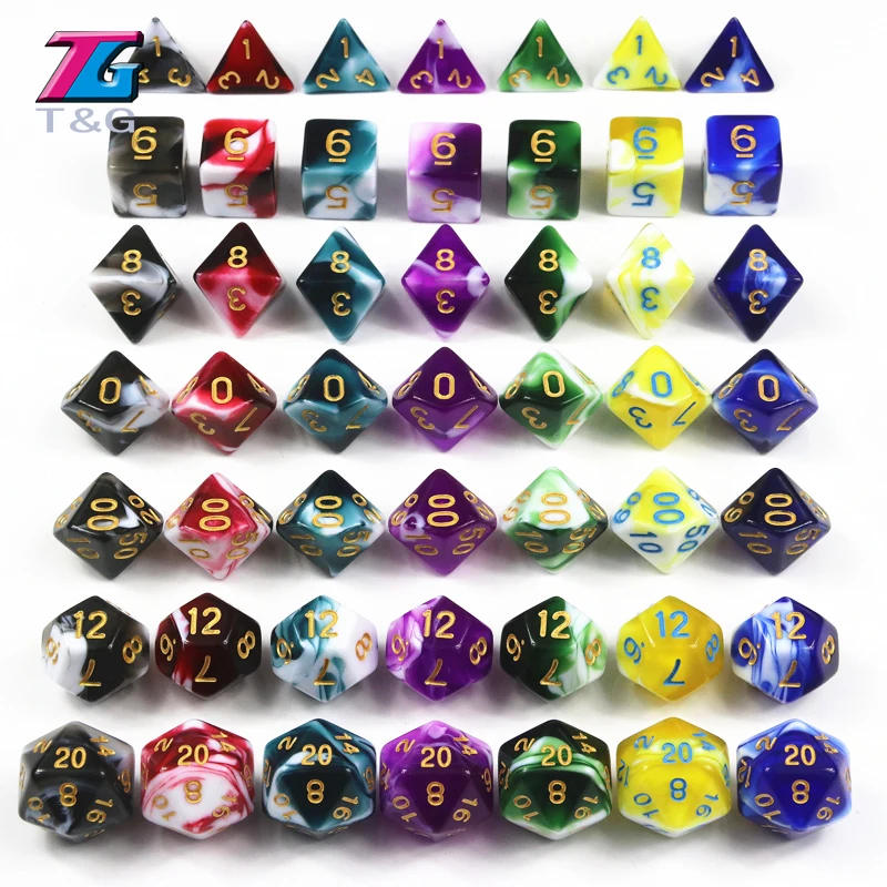 7 шт. трпг кости для DnD D4 D20 многосторонних игр кубики цветов Настольный