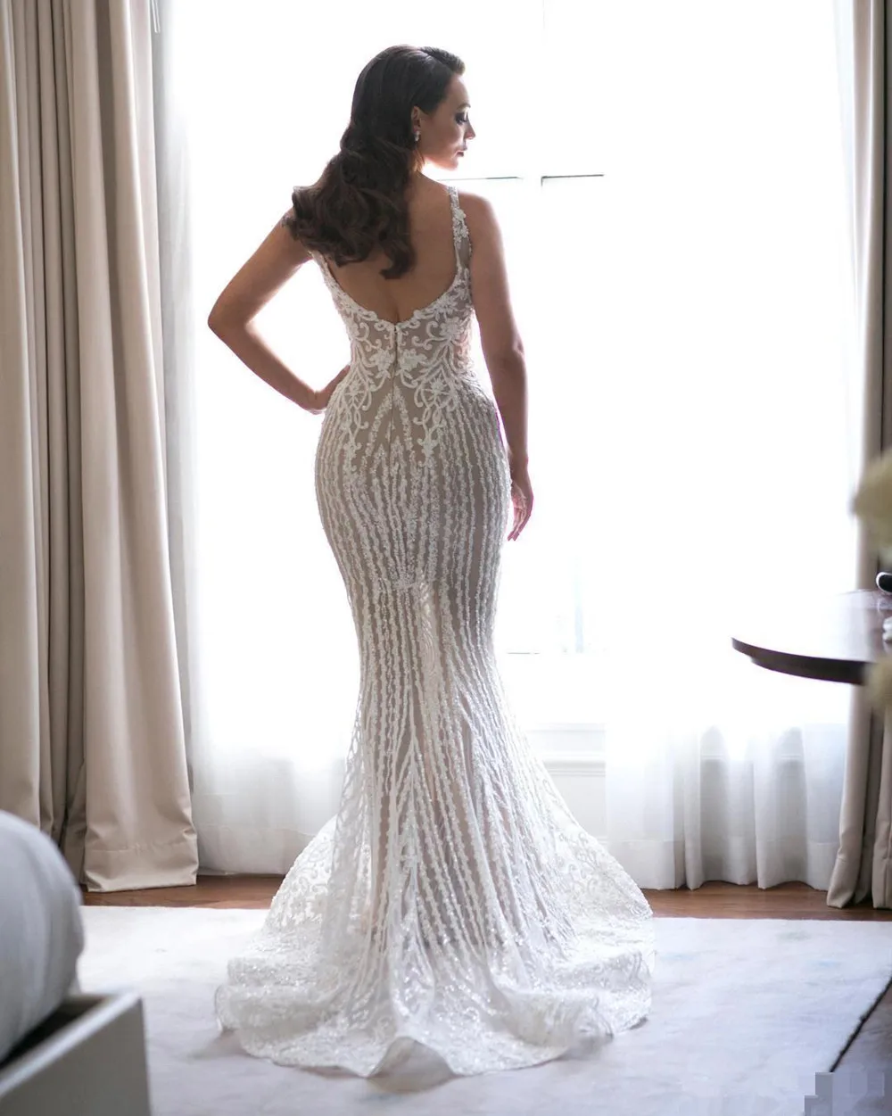 Vestidos De Novia Великолепные Свадебные платья Русалка Robe de Mariee сексуальное свадебное платье с v-образным вырезом, свадебное платье с бисером и кружевной аппликацией