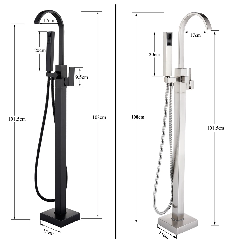 Chrome Floor Mounted Bathtub Shower Faucet Black Bronze Square free standing Crane with shower hand Hot Cold Mixer Tap 5