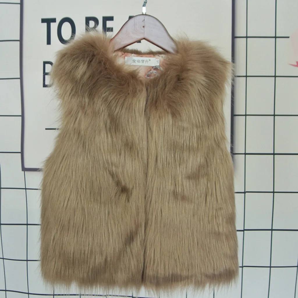 Хаки winter Baby Girl And Boy Plush Keep Warm Pure Color Loose Coat Long Hair Plush Vest newborn clothes kids clothes детская одежда - Цвет: Хаки