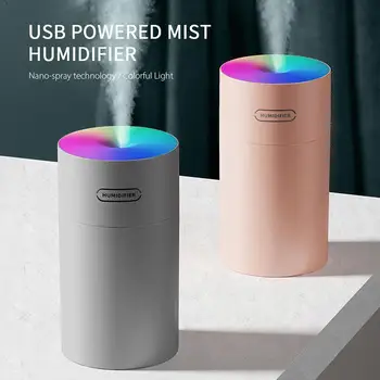 

Usb Humidifier Portable Car Home Cylindrical Creative With Air Lights Mini Silent Diffuser Oil Humidifier 270ml Colorful V8P8