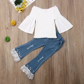 

Modis 2019 2pcs Autumn Toddler Girls Clothes Set Elasticity Flare Tops+Pearl Jeans Pants Toddler Infant Girls Outfits