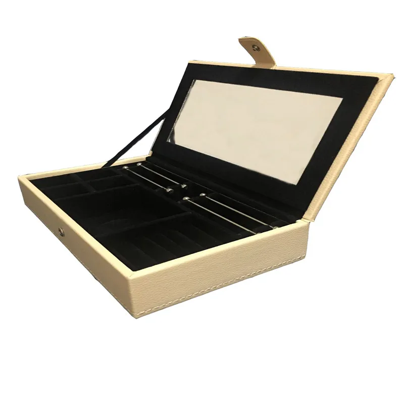 

Leather Pans Packaging Box Stacking Tray With Mirror Fine Jewellery Cases Displays for Women Charms Bracelets Rings Earrings