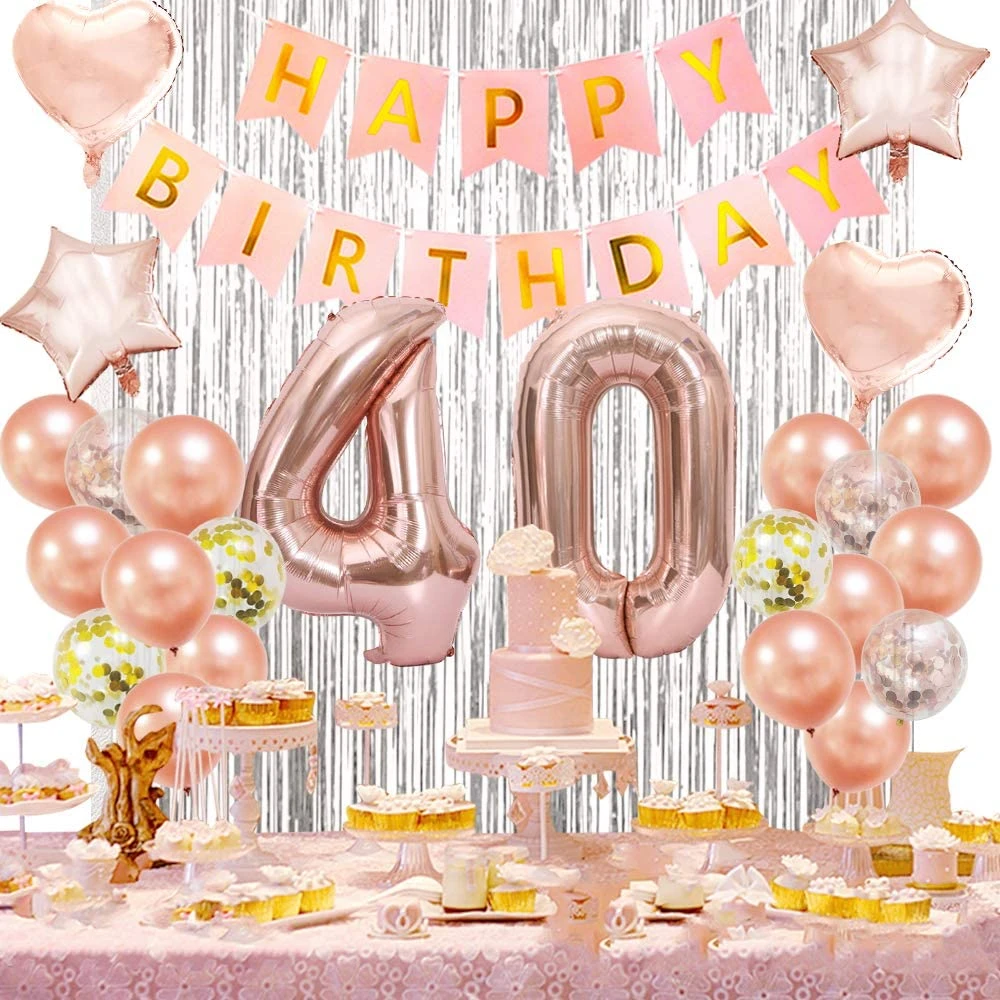 Vulgaridad Erradicar Ingresos Adornos para mujer de 40 cumpleaños, adornos para mujer de oro rosa, globos  de fiesta de cumpleaños, decoración de 40 años|Decoraciones DIY de fiestas|  - AliExpress