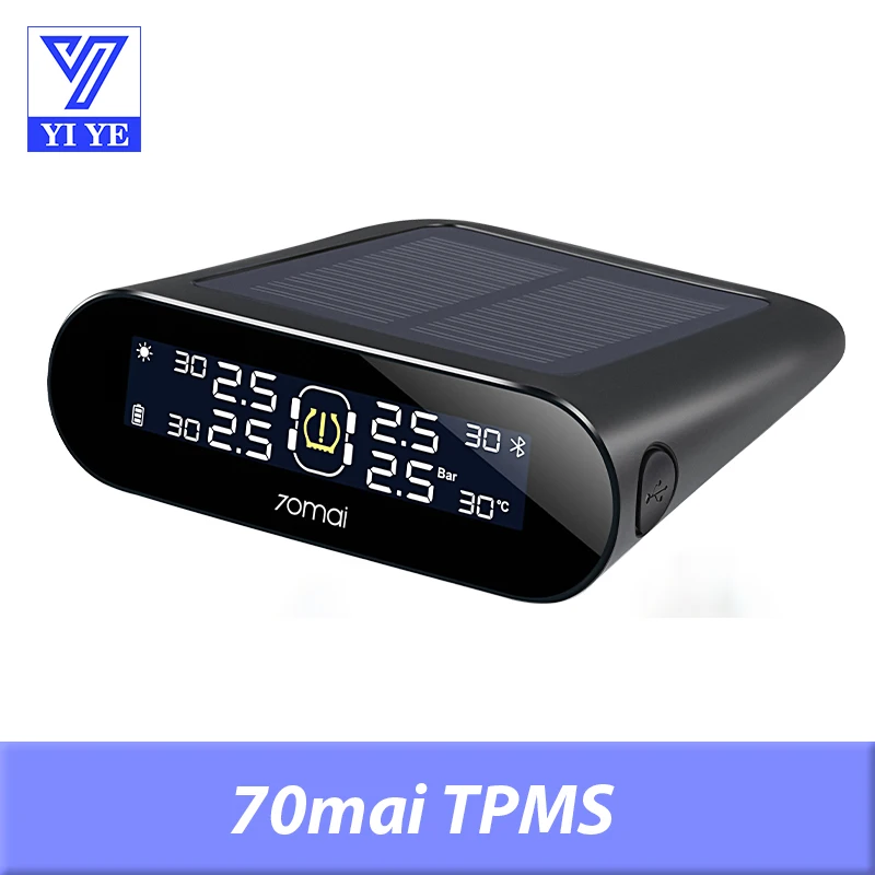 Original Xiaomi Youpin 70mai TMPS Tire Pressure Monitoring System Solar Power English APP Built-in/