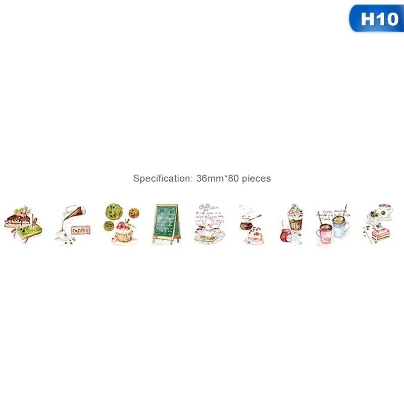Fresh Watercolor Collage Crystal Coffee House Fireworks Stamp Decoration Washi Tape DIY Planner Diary Scrapbooking Masking Tape - Цвет: 10 36mm