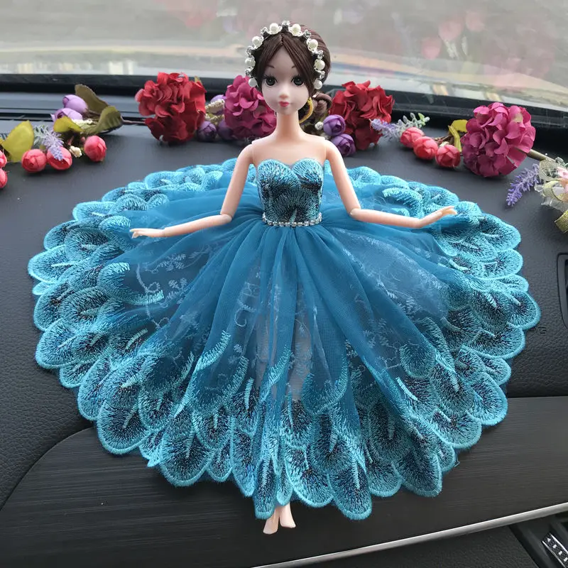 Креативная Милая Автомобильная кружевная Свадебная кукла украшение автомобиля принцесса украшение куклы Украшение салона автомобиля - Цвет: Небесно-голубой