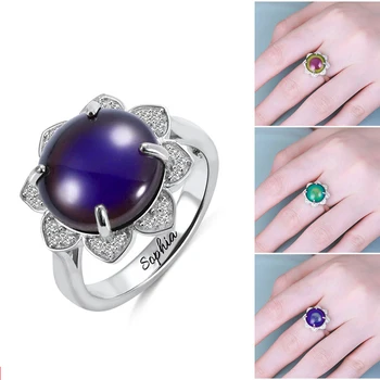 

AILIN Sun Flower Mood Ring Color Change Emotion Feeling Changeable Stone Temperature Ring Halloween Christmas Gifts Custom Words