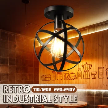 

Vintage Iron Black Ceiling Light LED Industrial Modern Ceiling Lamp Nordic Lighting Cage Fixture Home Living Room Decor