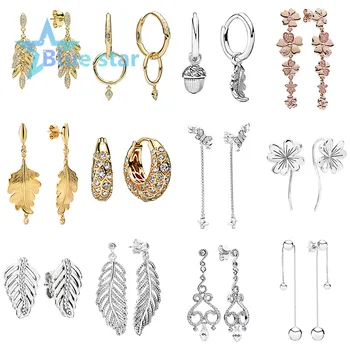 

Bule Star 100% 925 Sterling Silver pandoras earring Floating Grains Drop Hoop Butterflies Stud Earrings Jewellery