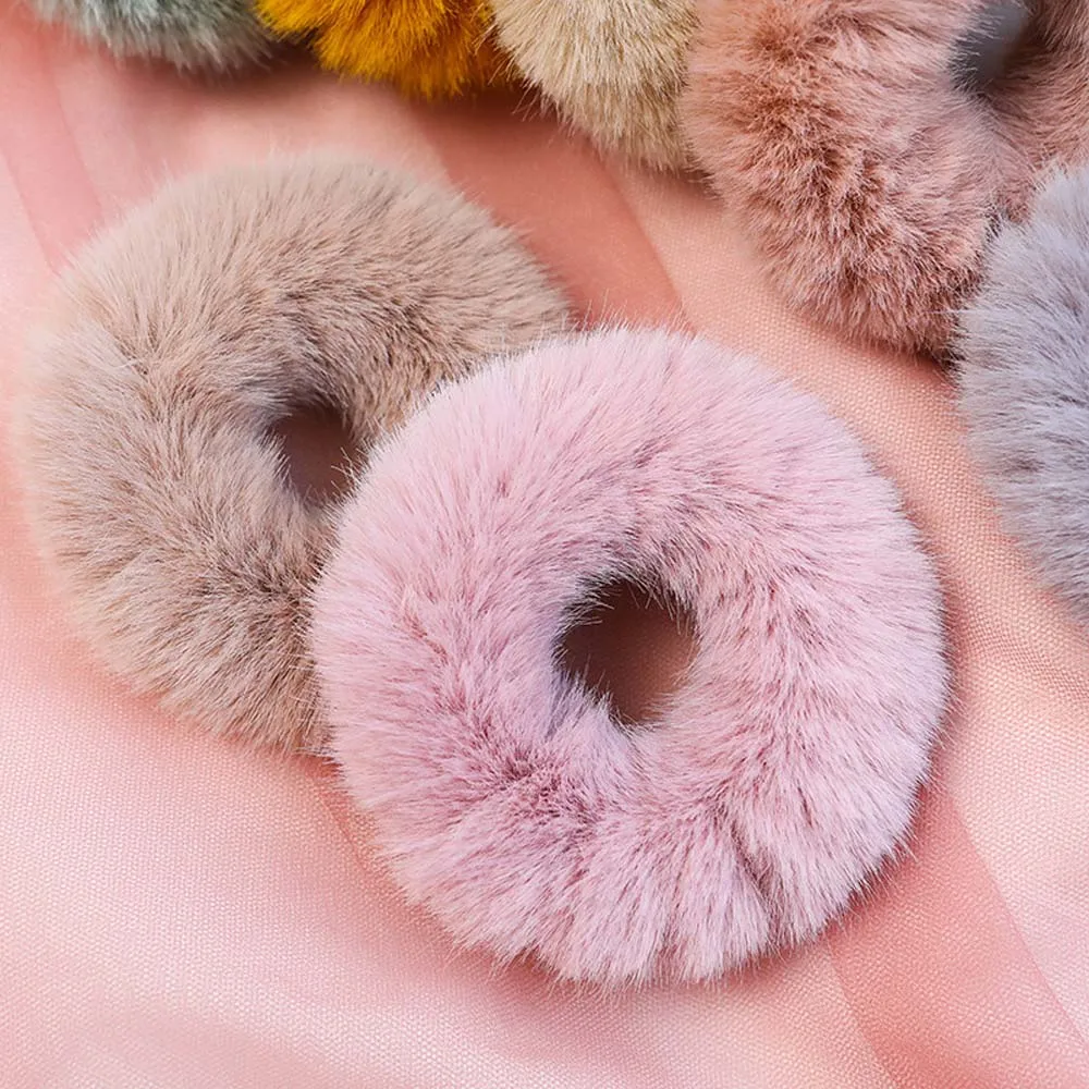 New Women Winter Solid Soft Plush Elastic Hair Rubber Band Ponytail Holder Sweet Scrunchie Headband Hair Accessories