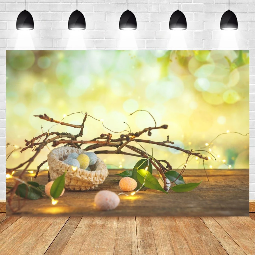 

Happy Easter Spring Eggs Flower Branch Nest Floor Baby Portrait Photography Backdrop Vinyl Background Photo Studio Photophone