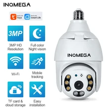 

INQMEGA Tuya IP Wifi Camera 3MP HD PTZ Cam with Full Light Night Vision Two Way Talk Auto Tracking for Indoor E27 Bulb Shape