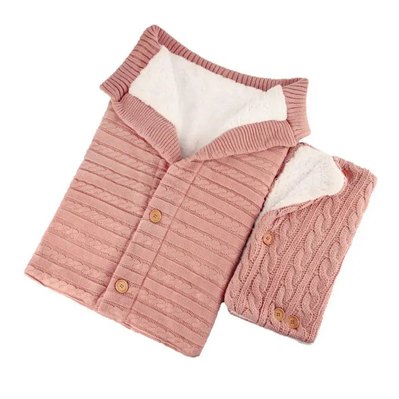 Спальный мешок для новорожденных, детский вязаный теплый спальный мешок, зимний спальный мешок, чехол для поручня, 2 шт - Цвет: Розовый