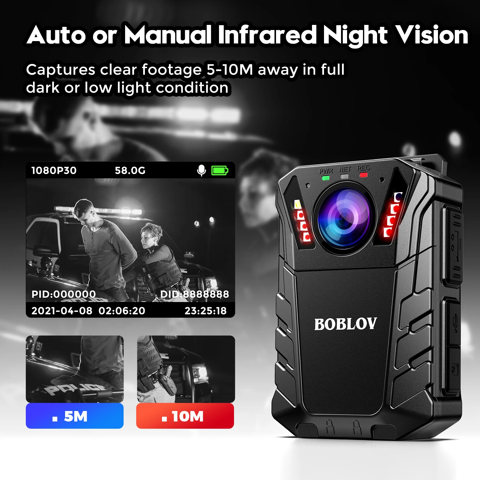 BOBLOV KJ09 Mini Body Camera 64GB FHD 1296P Bodycam Police Small Portable Night Vision IP66 Waterproof Two Batteries Mini Camera