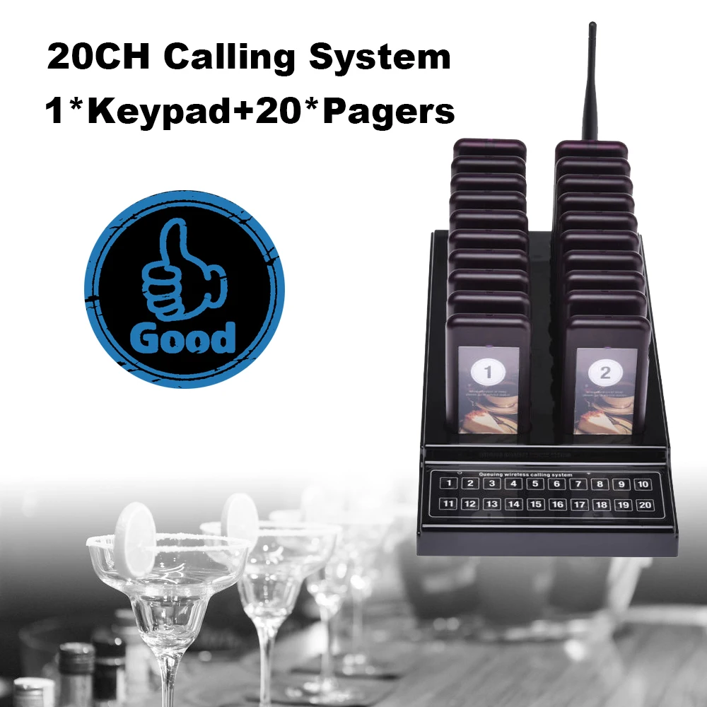 

20 Channels Restaurant Pager Waiter Calling System Wireless Paging Queue System restaurante queuing 1KM Connection Distance