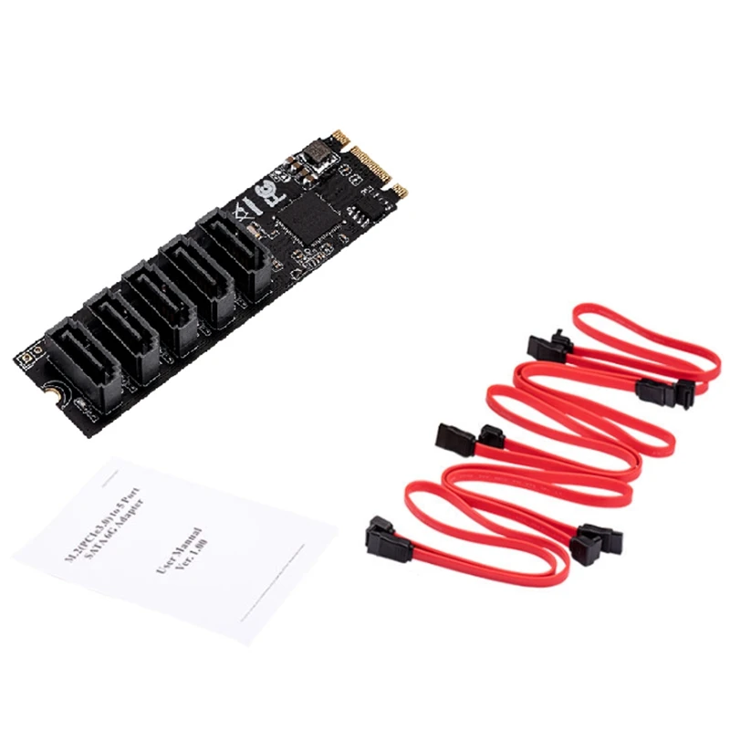 M.2 (PCIe 30) zu 5 Ports SATA III 6G Ssd Adapter mit SataIII Kabel