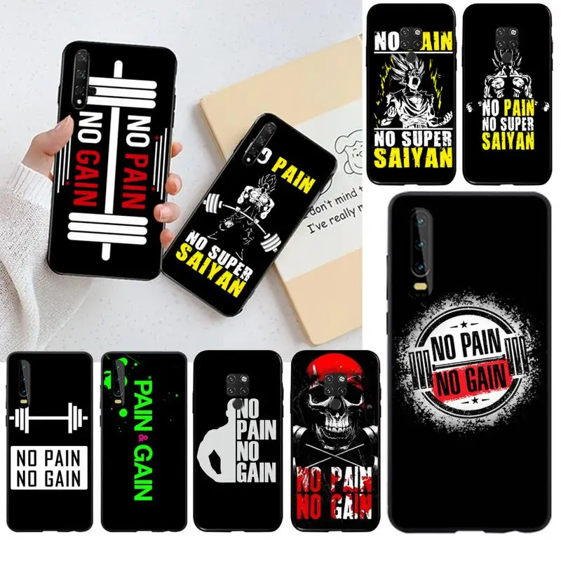 

HPCHCJHM No Pain No Gain Gym Fitness DIY Painted Bling Phone Case for Huawei P40 P30 P20 lite Pro Mate 20 Pro P Smart 2019 prime