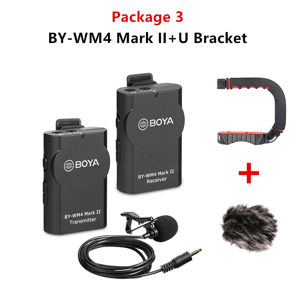 Package 3 BOYA BY-WM4 Pro/BY-WM4 Mark II беспроводной Студийный конденсаторный микрофон петличный лацкан микрофон для интервью для iPhone Canon камеры Nikon - Цвет: Package 3