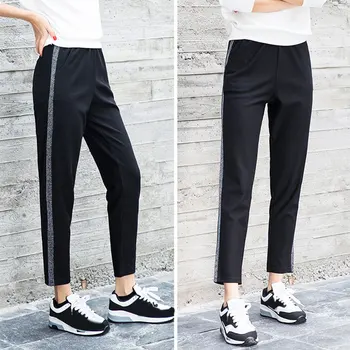 

Women Stretch Waist Cropped Pants Fashion Students Sports Running Trousers hh88