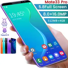 Mate33 pro smartphone com 512m + 4ggb grande memória 5.8 Polegada suporte de tela face/impressão digital desbloqueio duplo sim telefones celulares