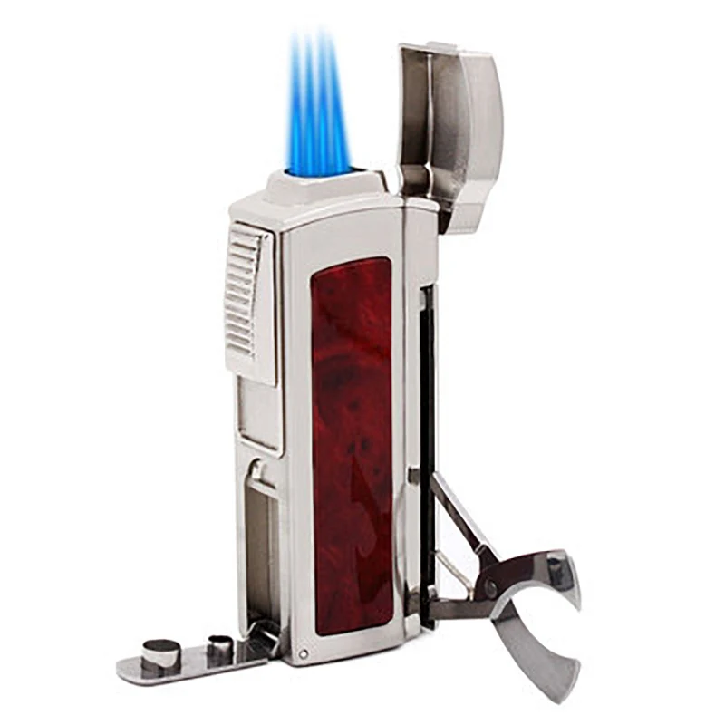 

LUBINSKI Big Table Cigar Lighter Large 4 Jet Flame Lighter Windproof Cigarettte Torch Lighters Metal With Punch Scissor