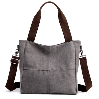 

Women Style Solid Zipper Bags Literary Simple Messenger Bag Canvas Bag Shoulder Bag Gray