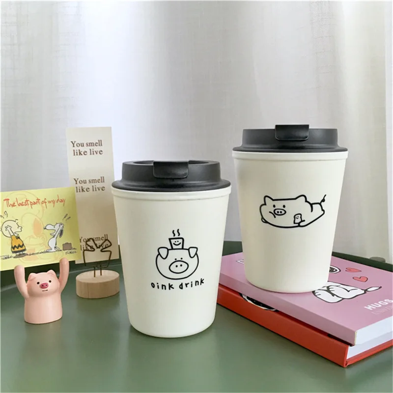Korea Ins Cartoon Piggy Coffee Cup Creative Cute Anti-scalding Water Mug 350ml Large Capacity Adult Outdoor Portable Milk Teacup | Дом и сад